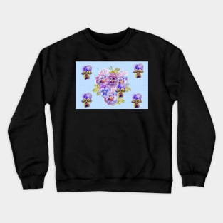 Shabby Chic Purple Pansy floral Dot Blue Pattern Crewneck Sweatshirt